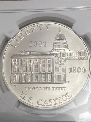 2001 P NGC MS 69 U.S. CAPITOL COMMEMORATIVE SILVER DOLLAR - Image 1 of 3