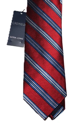 Cremieux Mens 100% Italian Silk Tie Extra Long Dark Red Striped 61" x 3 1/4" - Image 1 of 3