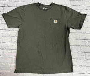 Carhartt Shirt Men's Large Dark Green Loose Fit Short Sleeve Pocket - EUC - Picture 1 of 5