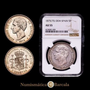 Alfonso XII. 5 Pesetas. Madrid. 1875 *(-)8-75). DE-M. (AC. 35). Ligera pátina.  - Imagen 1 de 4