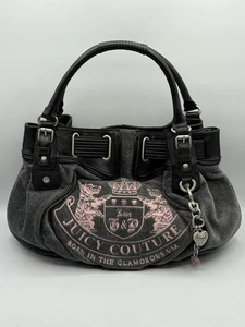 Y2K Vintage 2010s Juicy Couture Gray Velour Daydreamer Bag Pink Scottie Dogs - Bild 1 von 16