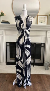 Eliza J Sz 8 Blue White Twist Front Maxi Dress Sleeveless Jersey Brunch Vacation - Picture 1 of 8