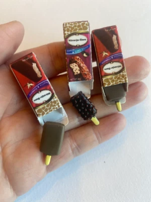 3 pcs Chocolate Ice Cream 1:12 Dollhouse Sweet Food Miniature Fridge - Image 1 of 4