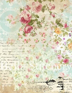 Vintage Shabby Chic Collage Cotton Fabric Block -Crafts Quilts Junk Journals - Picture 1 of 1