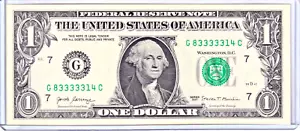 2017 $1 banconota della Federal Reserve UNC fantasiosa quasi solida serie 5 cifre #g833314c - Foto 1 di 2
