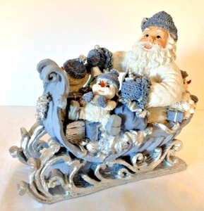 Modern Santa's Sleigh Table Top Decor Blue/White/Silver Figuires - Picture 1 of 8