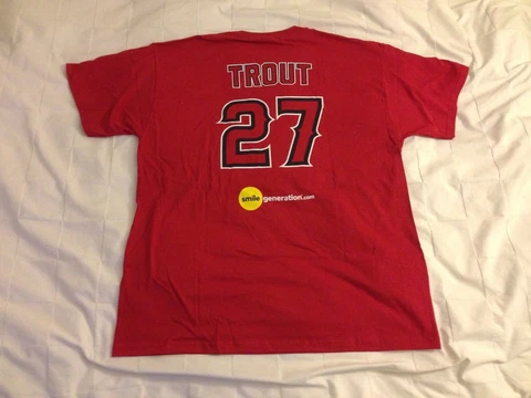 MLB LA Angels of Anaheim Mike Trout #27 Trout Farm Jersey Shirt Size XL SGA NEW Cover