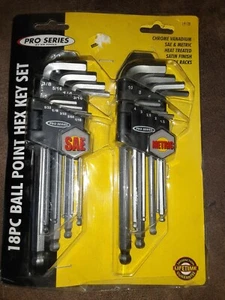 Pro Series 18PC Ball Point Hex Key Set by KR Tool, SAE & Metric - Picture 1 of 2