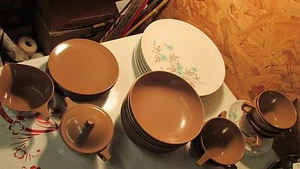 Texas Ware Melmac Aqua Flowers 38 Teile - Bild 1 von 2