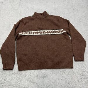 Eddie Bauer Sweater Mens Large Pullover 1/4 Zip Lambswool Knit Brown