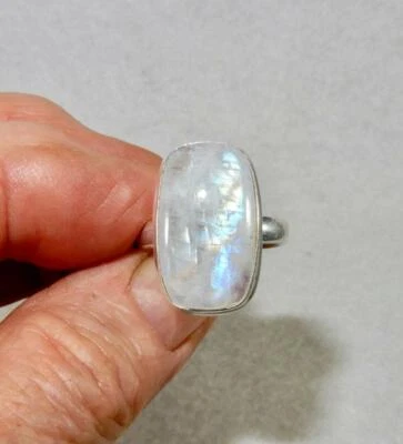 Радужный лунный камень кричащий прямоугольник кольцо из чистого серебра размер 9 эмоциональный целитель - Изображение 1 из 4
