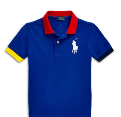 Polo Ralph Lauren Kids Big Pony Cotton Mesh Shirt Top Blue ColorBlock CHOOSE 2 6 - Image 1 of 2