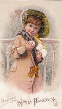 John Hancock Insurance Girl Snow Balls Samuel S Voshell Boston Vict Card c1880s