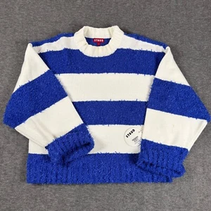 Staud Sweater Womens S Blue White Rugby Stripe Delaney Textured Ribbed - Picture 1 of 7