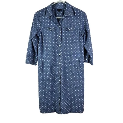 Vestido Camisa Talbots Mujer 4 Denim Cambray Blanco Lunares Bolsillo Abotonado Foto 1 de 4