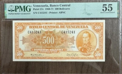 Venezuela 500 Bolivares 1968 Canario Pick#37c S/N C415241-Printer ABNC AU55 PMG - Image 1 of 2