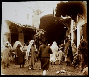 Magic Lantern Slide TUNIS BAZAAR C1900 PHOTO ANTIQUE MOROCCO - Foto 1 di 3