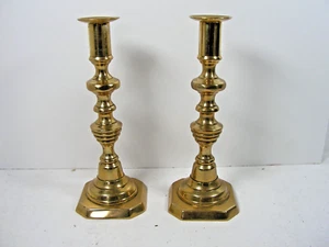 PAIR OF GEORGIAN EARLY VICTORIAN BRASS CANDLESTICKS HEIGHT 8 INCHES - Picture 1 of 10