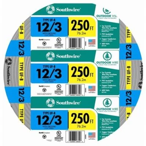 Cable eléctrico sólido 250 pies 12/3 CU UF-B W/G entierro directo exterior 600 V - Imagen 1 de 4