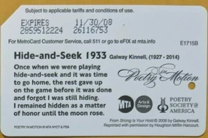 Poetry Hide and Seek Galway Kinnell-Expired, Brand New NYC MetroCard  - Picture 1 of 2
