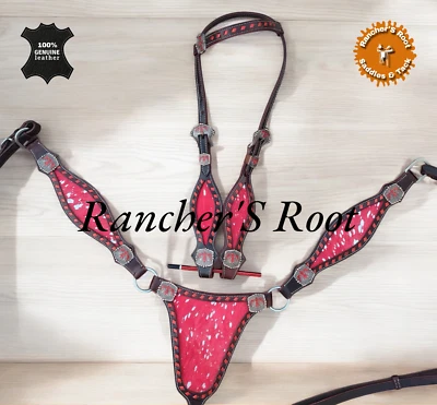 Juego de tachuelas de cuero Western para caballo | Juego de tachuelas de pelo rosa Foto 1 de 4