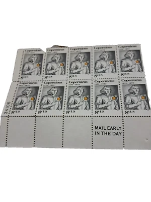 Copernicus block 5x2 rows of 8 cent stampsoriginal gum vintage and rare - Image 1 of 4
