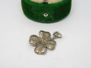 Sterling Silver Shamrock Good Luck Charm Pendant Vintage c1970 - Picture 1 of 3
