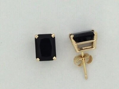 2Ct Emerald Cut Lab Created Black Onyx Stud Earrings In 14K Yellow Gold Over 925 - Image 1 of 4