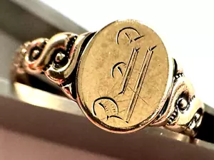 Anello Da Donna Antico Oro Solido 8K Lettera Iniziale Monogramma Taglia 6 - Foto 1 di 15