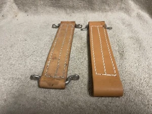 A SET OF NEW BEIGE LEATHER TRUNK HANDLES (2) W/SCREW IN BRACKETS (8IN X 11/2) - Picture 1 of 7