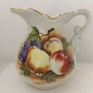 Vintage Pitcher Cream Porcelain Handpainted Fruit Gold Trim Marked L385 Japan - Picture 1 of 5