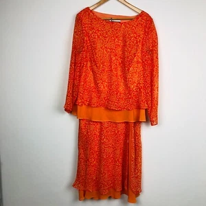 VTG Dana Kay Women's 2 Piece Set Midi Skirt & Blouse Orange Printed Size 18W - Picture 1 of 9