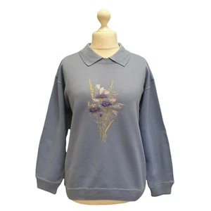 Vintage 90s Oversized SweatshirtCountry Scene Floral Thistle Blue 80s  M  Womens - Picture 1 of 5