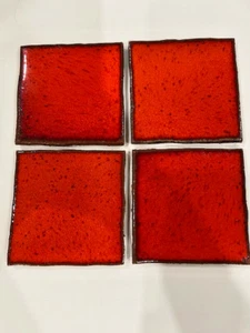 Vtg Lot of 4 Fiery Red Glazed Clay Tiles NEW NOS Unique Color - Picture 1 of 10