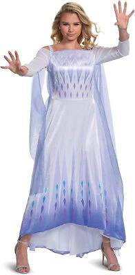 Elsa Snow Queen Deluxe Disney Frozen II Fancy Dress Up Halloween Adult Costume - Image 1 of 2