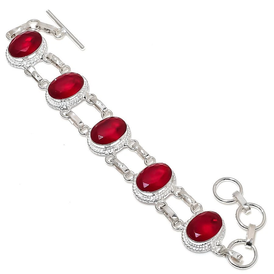 Mosambik Granat Edelstein Handgefertigt 925 Sterling Silber Armband 17,8 - 20,3 - Bild 1 von 1