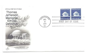 1520 10c Jefferson Memorial coil, ArtCraft line pair FDC - Picture 1 of 1