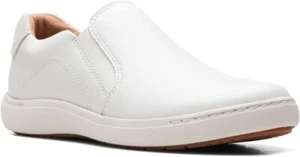 Clarks Women's Nalle Stride Slip On Sneakers White Leather 11 Wide - Picture 1 of 2