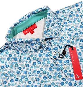Redvanly Polo Shirt Golf Mens Large Malibu Blue Floral Performance NWT Stretch - Picture 1 of 12