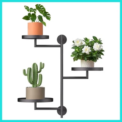 Rotating 3-Tier Wall-Mounted Plant Shelf in Black Metal for Modern Decor - Image 1 of 4
