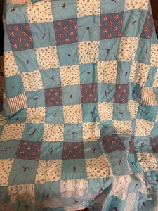 Patchwork Handmade Quilt Square Blues Fully Finished 50”x 60” Floral 2009 - Picture 1 of 9