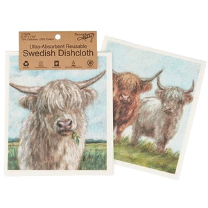 Set of 2 Highland Cows Swedish Dishcloth Set - Picture 1 of 3