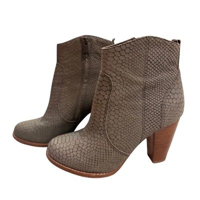Joie Dalton Grey Snakeskin Embossed Ankle Boots 7 Block Heel Side Zip Booties - Image 1 of 4