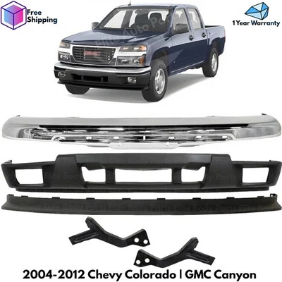Front Bumper Chrome & Brackets Kit For 2004-2012 Chevrolet Colorado / GMC Canyon Foto 1 de 4