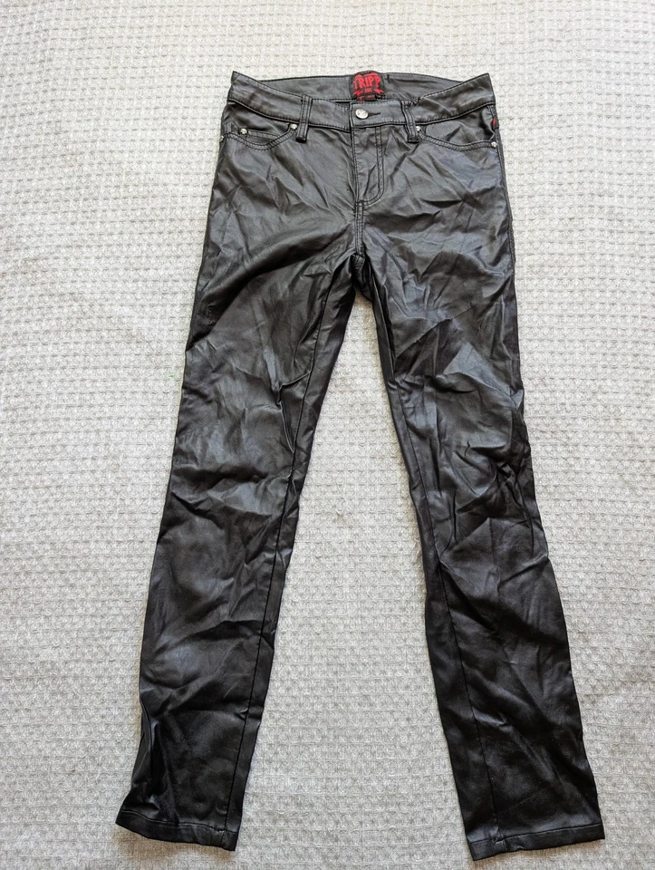 Pantalones Tripp NYC para mujer 26 negros imitación cuero ajustados rock gótico punk detalle calavera Foto 1 de 4