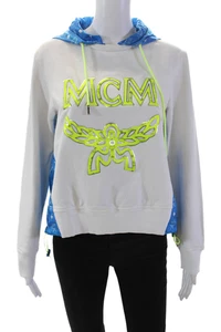 MCM Womens Cotton Graphic Printed Windbreaker Hoodie Sweatshirt Blue Size EUR 40 - Picture 1 of 6