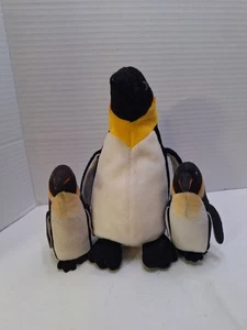 K & M Int'l Vintage 1999 Plush Bean Bag Emperor Penguin With 2 Baby Penguins - Picture 1 of 10
