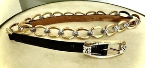 Brighton Black Croc Embossed Hammered Gold & Silver Chain Link Belt Women’s 38 L - Picture 1 of 7