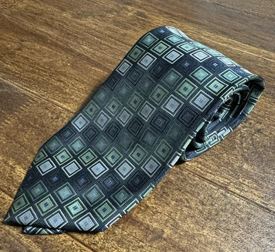 Bergamo New York Luxury Tie Green Blue Geometric Silk - Image 1 of 4