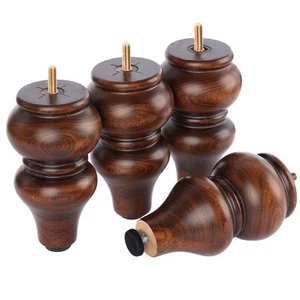 Brown Wood Furniture Legs 4 Pack 6 inch Round Sofa Legs Replacement Feet - Picture 1 of 6